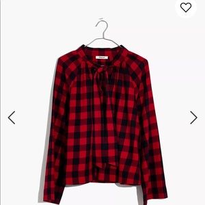 Madewell Tie-Neck Popover Shirt in Buffalo Check Size XS - S relaxed fit